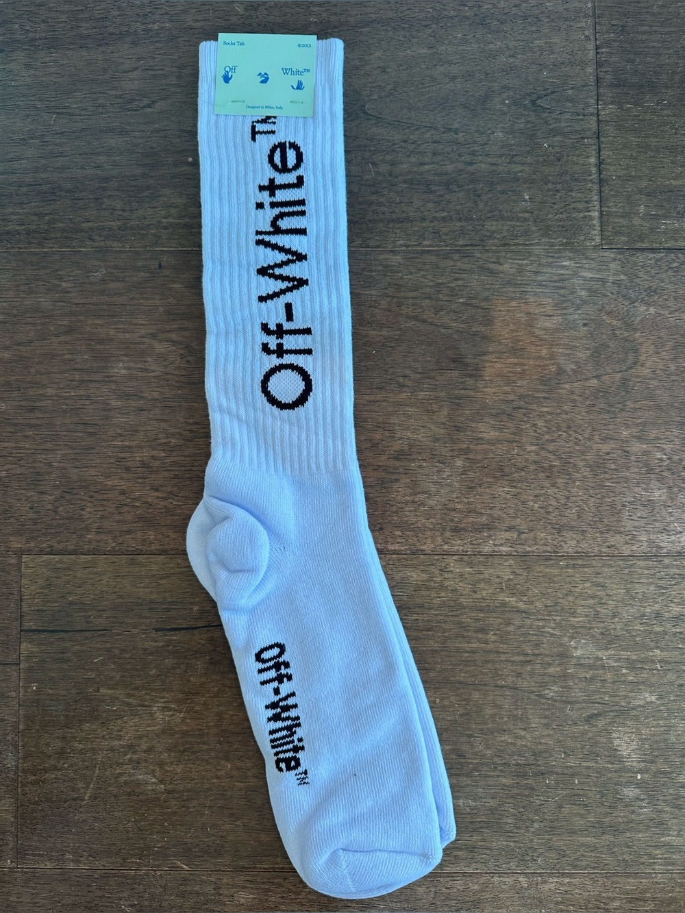 Off-White White Crew Socks with Black Logo